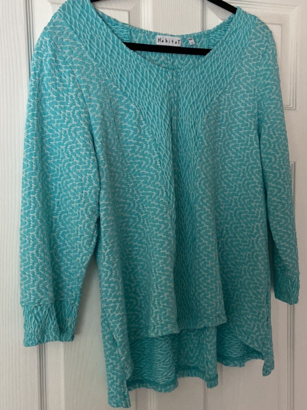 Habitat top  L  Textured turquoise  blue art to wear Coastal Art To Wear highlow